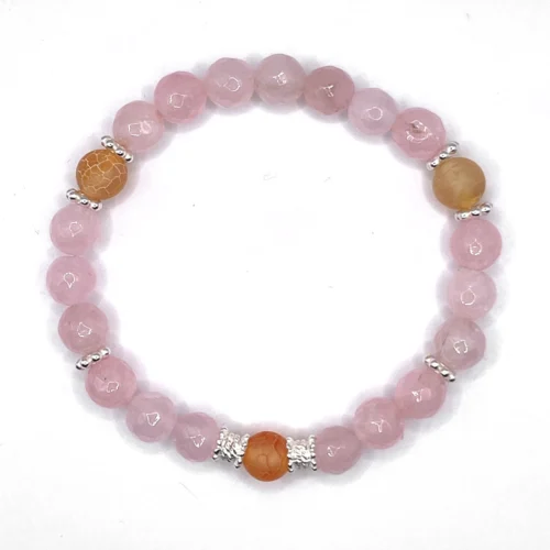 Rosenquarz-Armband mit Silber und Feuerachat – Die Herzliche