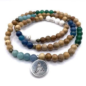 Wickelarmband grüner Achat, Dendritenjaspis, Apatit, Amazonit und Eschenholz