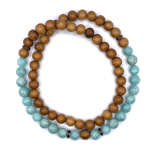 Wickelarmband Amazonit & Sandelholz