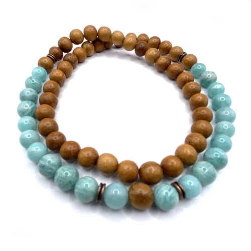 Wickelarmband Amazonit & Sandelholz