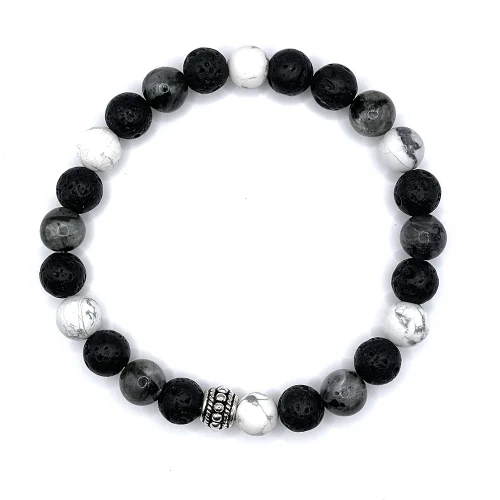 Armband Howlith, Lava & Labradorit