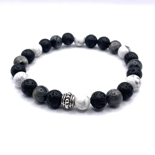 Armband Howlith, Lava & Labradorit